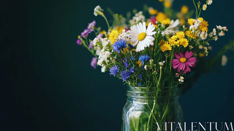 Assorted Wildflowers in Glass Jar AI Image