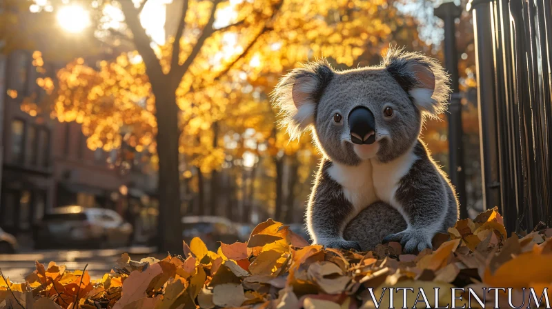 Urban Koala in Fall Scene AI Image