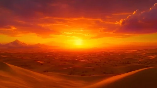 Desert Sunset with Orange Sky and Dunes