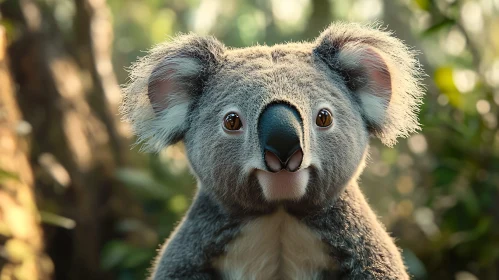 Close-Up of a Koala in the Forest AI Image