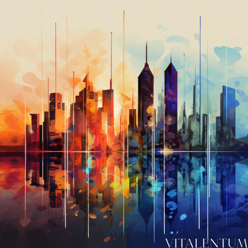 Abstract City Skyline: A Colorful Gradient Illustration AI Image