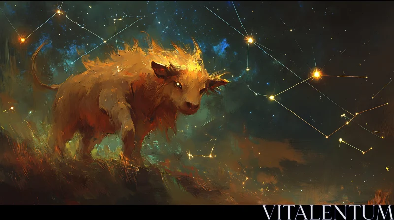 Ethereal Bull and Celestial Constellations AI Image