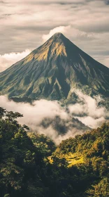 Mountain Peak with Encompassing Clouds