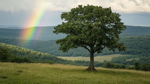 Beautiful Nature Landscape with Tree and Rainbow