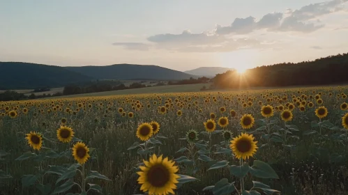 Sunlit Sunflower Field in the Evening