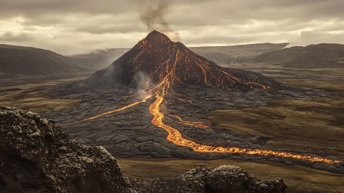 Lava Eruption from an Active Volcano