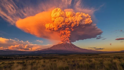 Golden-Hued Volcano Eruption