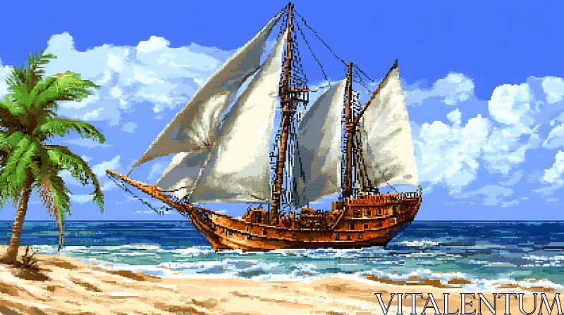 Serene Maritime Scene of a Sailing Ship AI Image