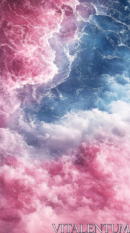 AI ART Dreamy Pink and Blue Ocean Waves