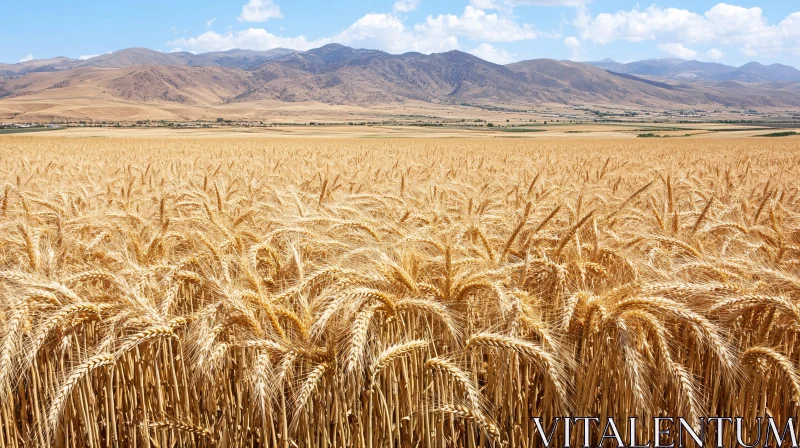 AI ART Serene Countryside with Wheat Field and Distant Mountains