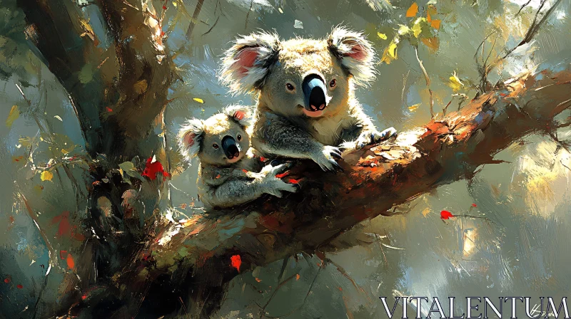 Koalas Resting on a Tree AI Image