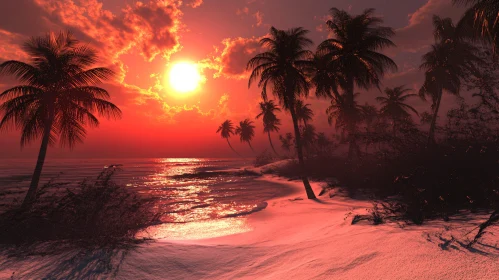 Tropical Sunset over Sandy Beach