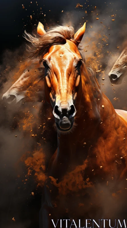 Chaotic Elegance: A Bronze-Tinted Horse in Motion AI Image