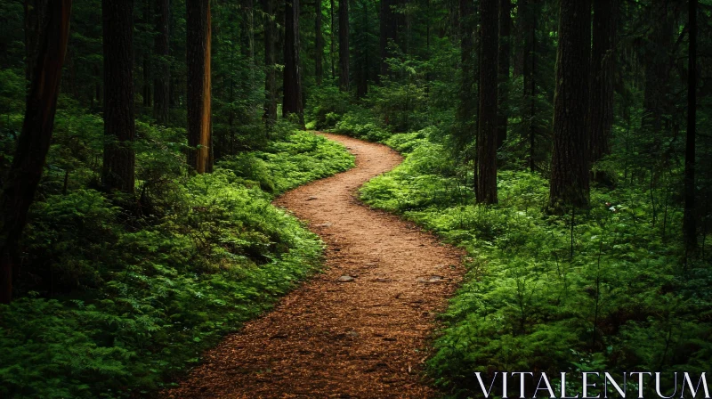 Tranquil Forest Trail through Verdant foliage AI Image