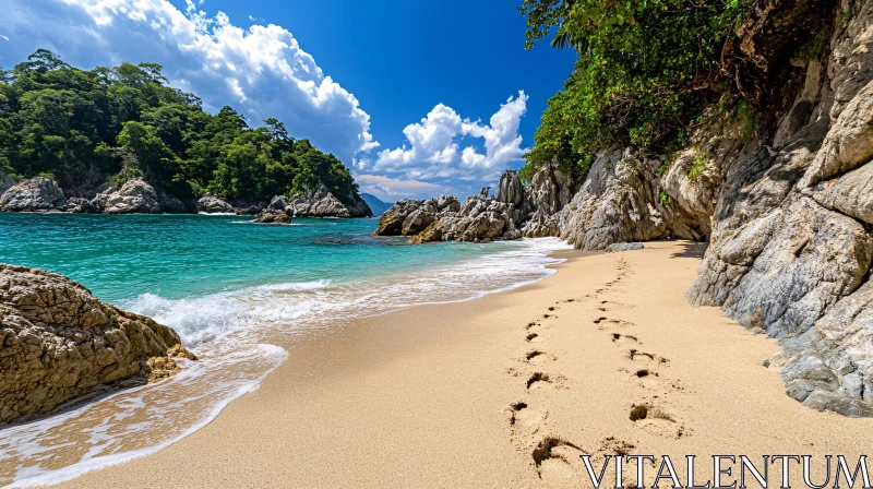 Idyllic Seaside with Sand and Footprints AI Image