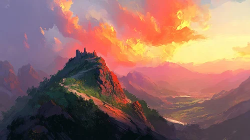 Colorful Sunset Over Mountain Peak