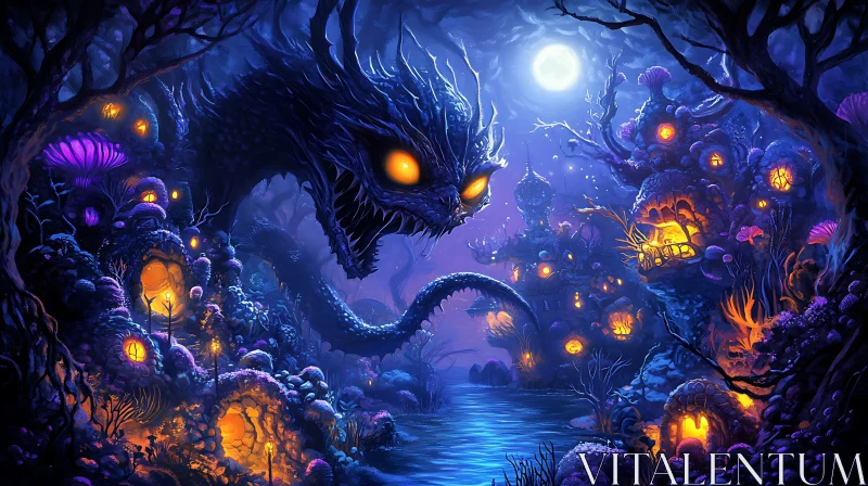 AI ART Enchanted Forest Dragon at Night