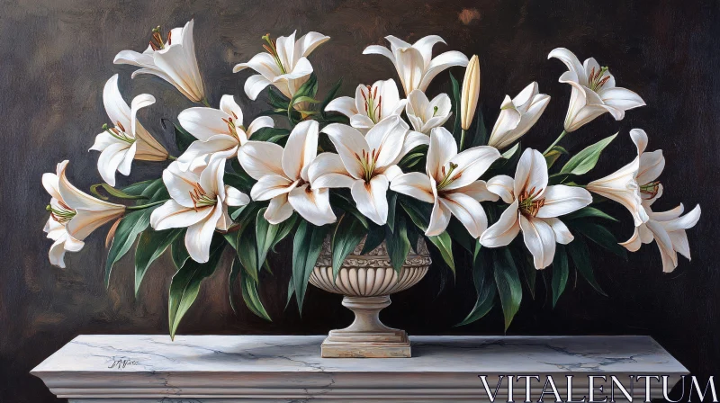 White Lily Bouquet in Classical Vase - Art AI Image