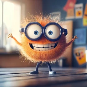 Cheerful Furry Cartoon with Big Eyes and Glasses