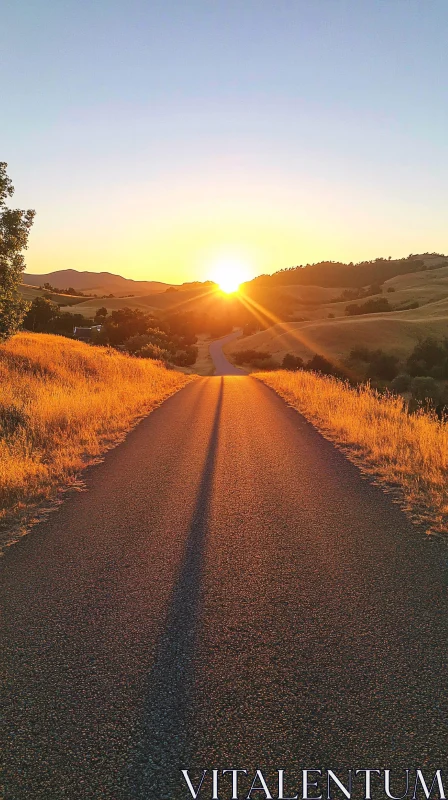 Golden Hour on a Quiet Country Road AI Image