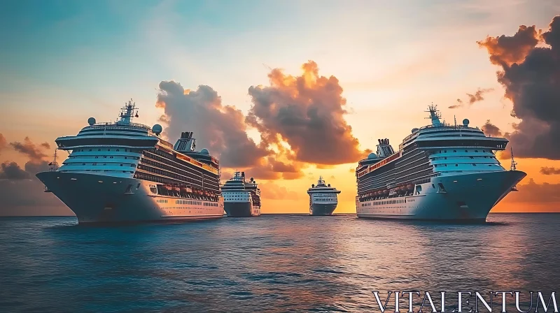 Tranquil Ocean Voyage with Cruise Ships AI Image