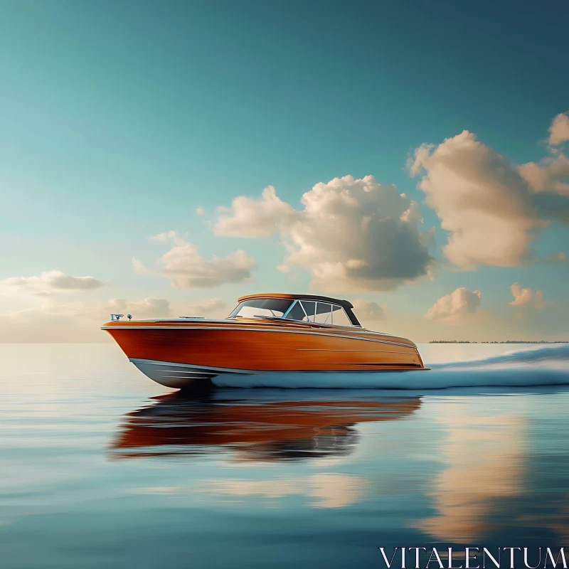 Elegant Speedboat on Tranquil Sea at Dusk AI Image