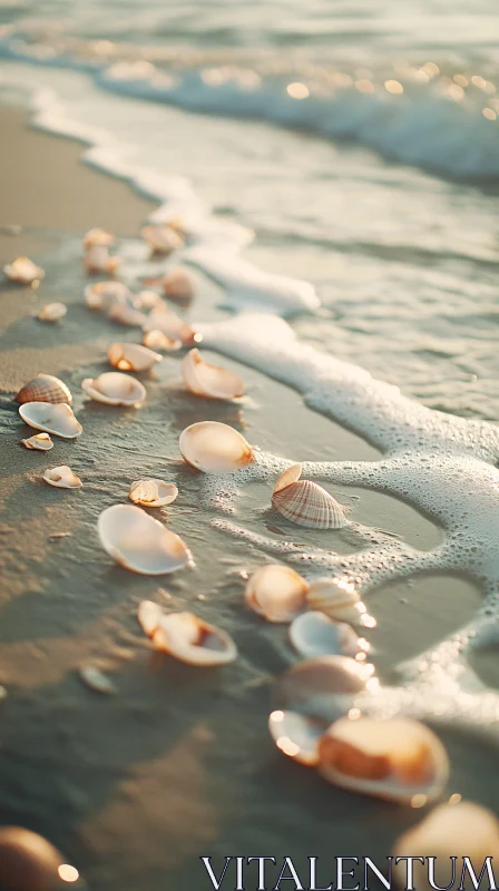 Seaside Serenity at Dusk with Shells AI Image