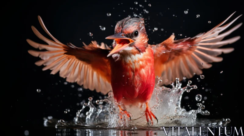 Award-Winning Brightly Colored Bird Splashing Water Portrait AI Image