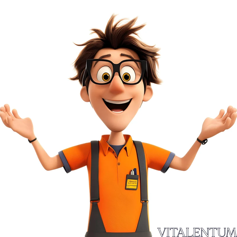 Cheerful Cartoon Figure with Wild Hair and Suspenders AI Image