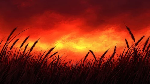 Sunset Wheat Field Silhouette