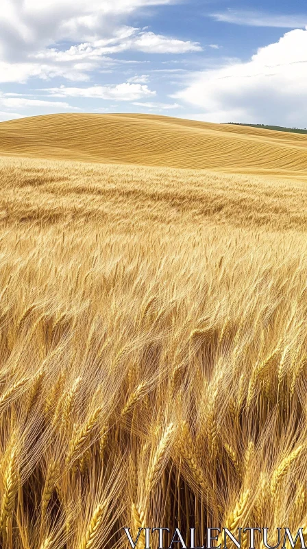 Contrasting Golden Wheat Field and Blue Sky AI Image