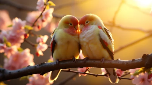 Romantic Bird Scene with Soft Lighting and Humorous Heart Element