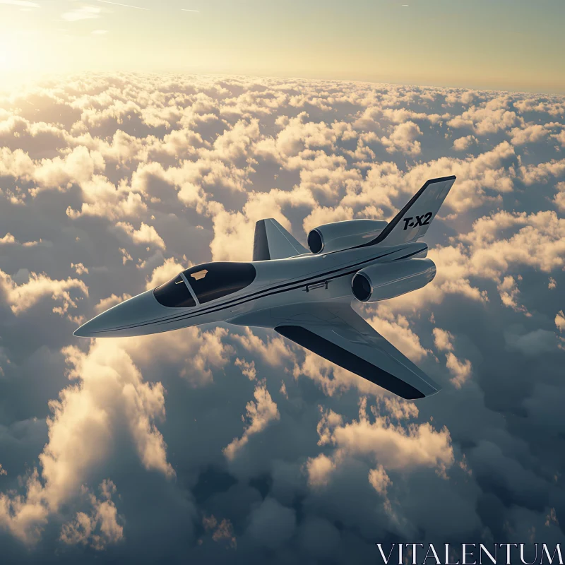 Modern Jet T-X2 Soaring Above Cloud Layer AI Image