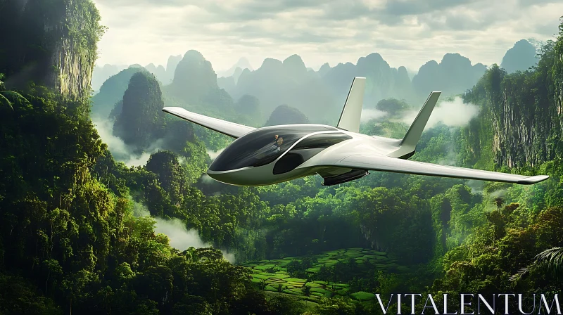 Modern Airplane in Verdant Terrain AI Image