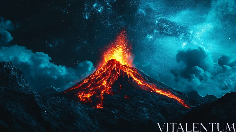 AI ART Dramatic Night-Time Volcanic Eruption