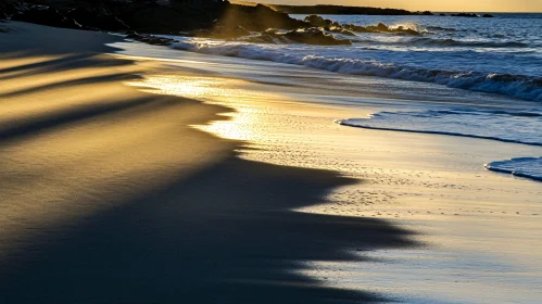 Golden Waves Against Sunset Beach