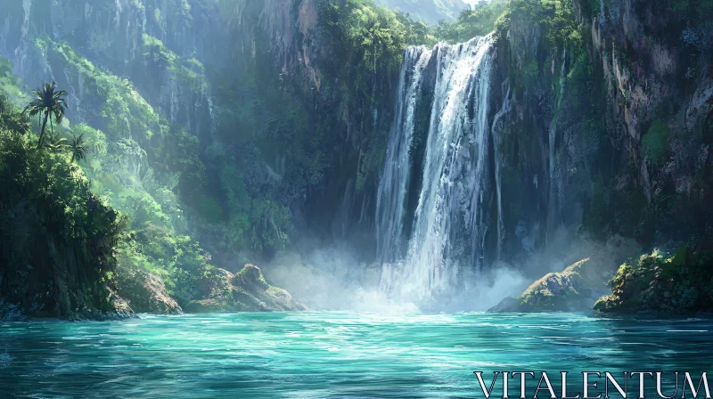 AI ART Turquoise Waters and Greenery Waterfall