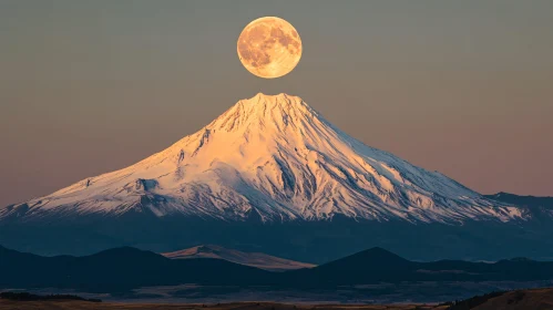 Moon on Mountain Peak During Sunset