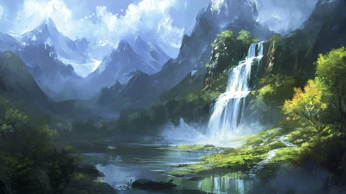 Serene Mountainous Cascade