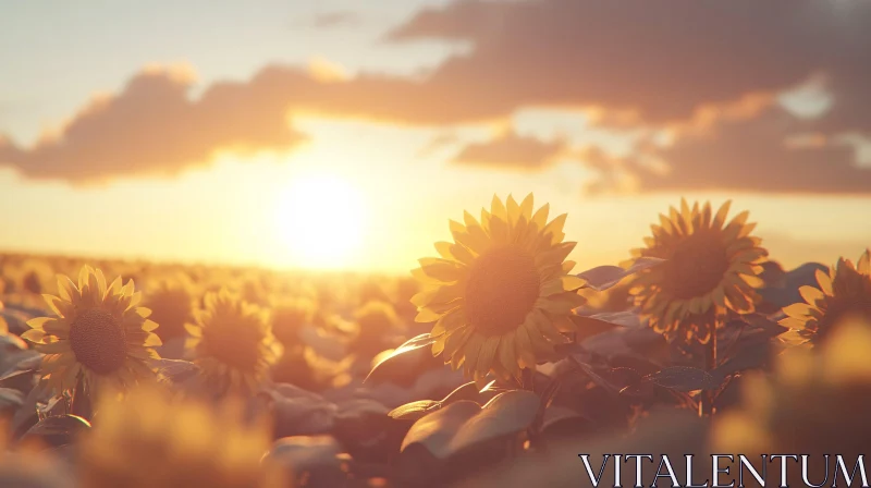 AI ART Sunflowers Illuminated by Sunset Light