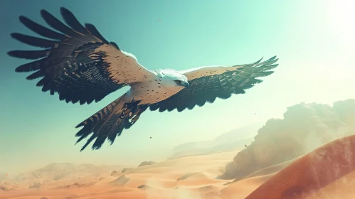 Eagle in Flight Over Desert Dunes