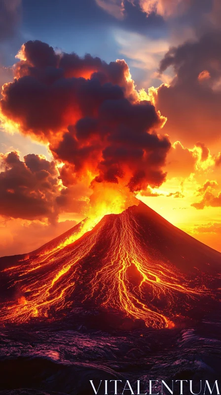 AI ART Breathtaking Volcano Erupting at Sundown