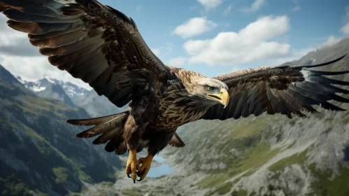 Eagle Soaring Over Mountains - A Display of Norwegian Nature