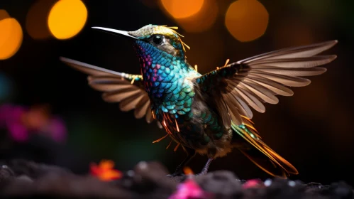 Glimmering Light Effects on Multicolored Hummingbird in Flight
