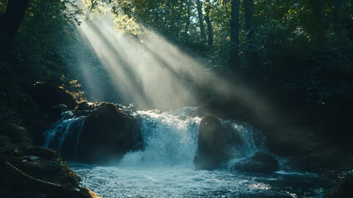 Forest Creek with Cascading Waterfall