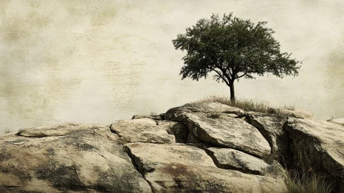 Solitary Tree on Rocky Cliff