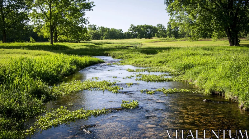 AI ART Peaceful Stream Landscape with Verdant Surroundings