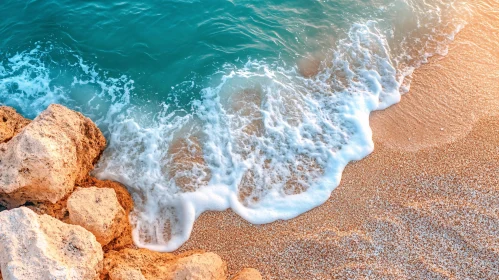 Tranquil Sea Waves Hitting Rocky Beach Shore