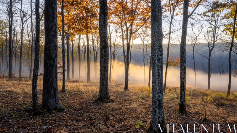 AI ART Misty Forest with Sunlit Autumn Leaves