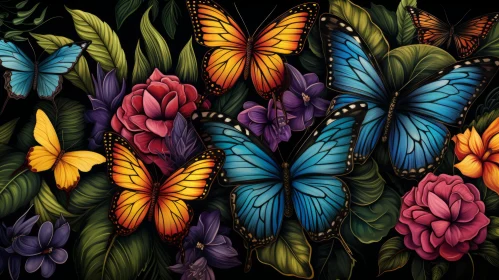 Colorful Butterflies and Flowers Illustration